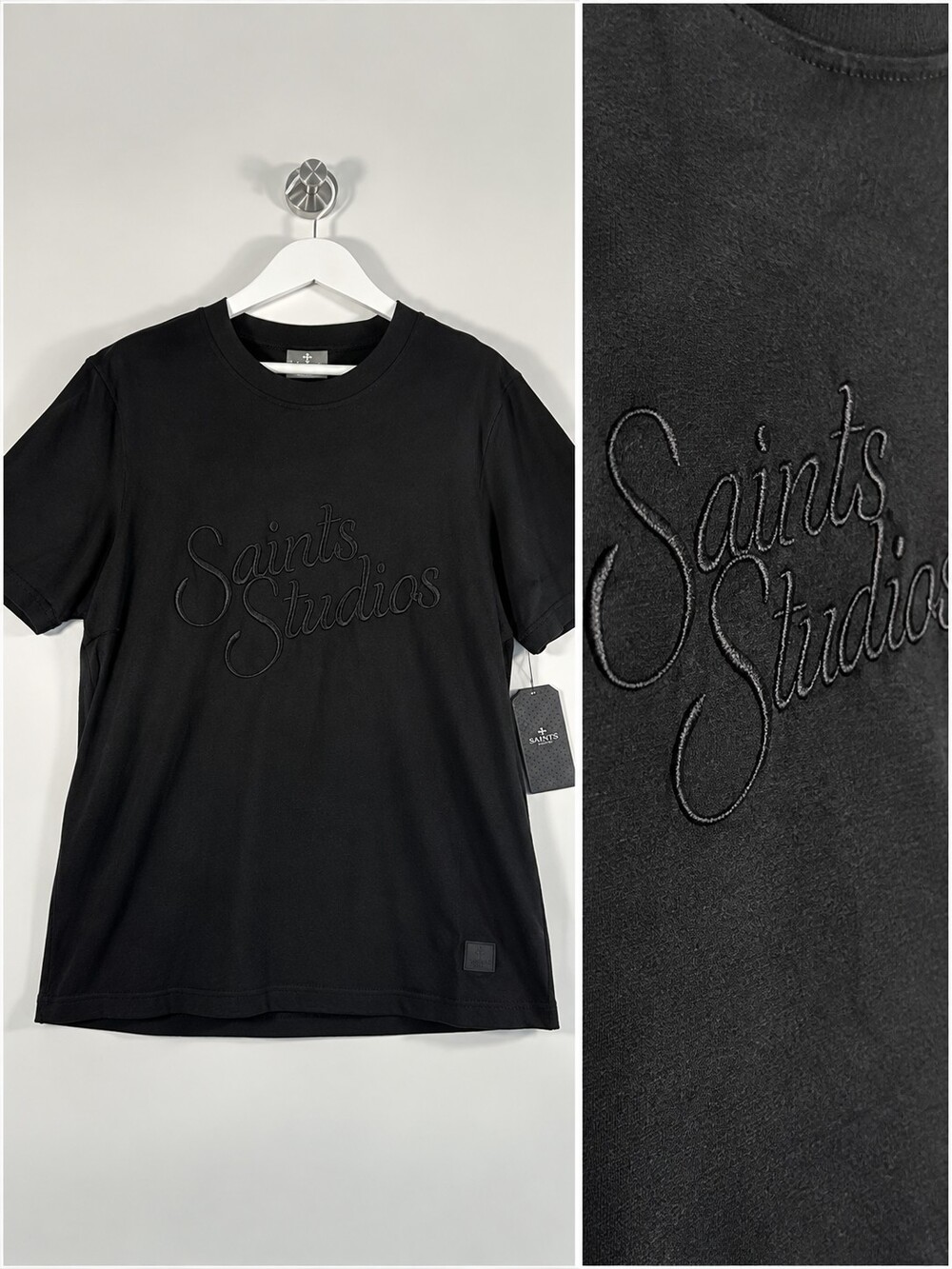 NWT Saints Studio Black Tonal Embroidered Logo T-Shirt Men’s M